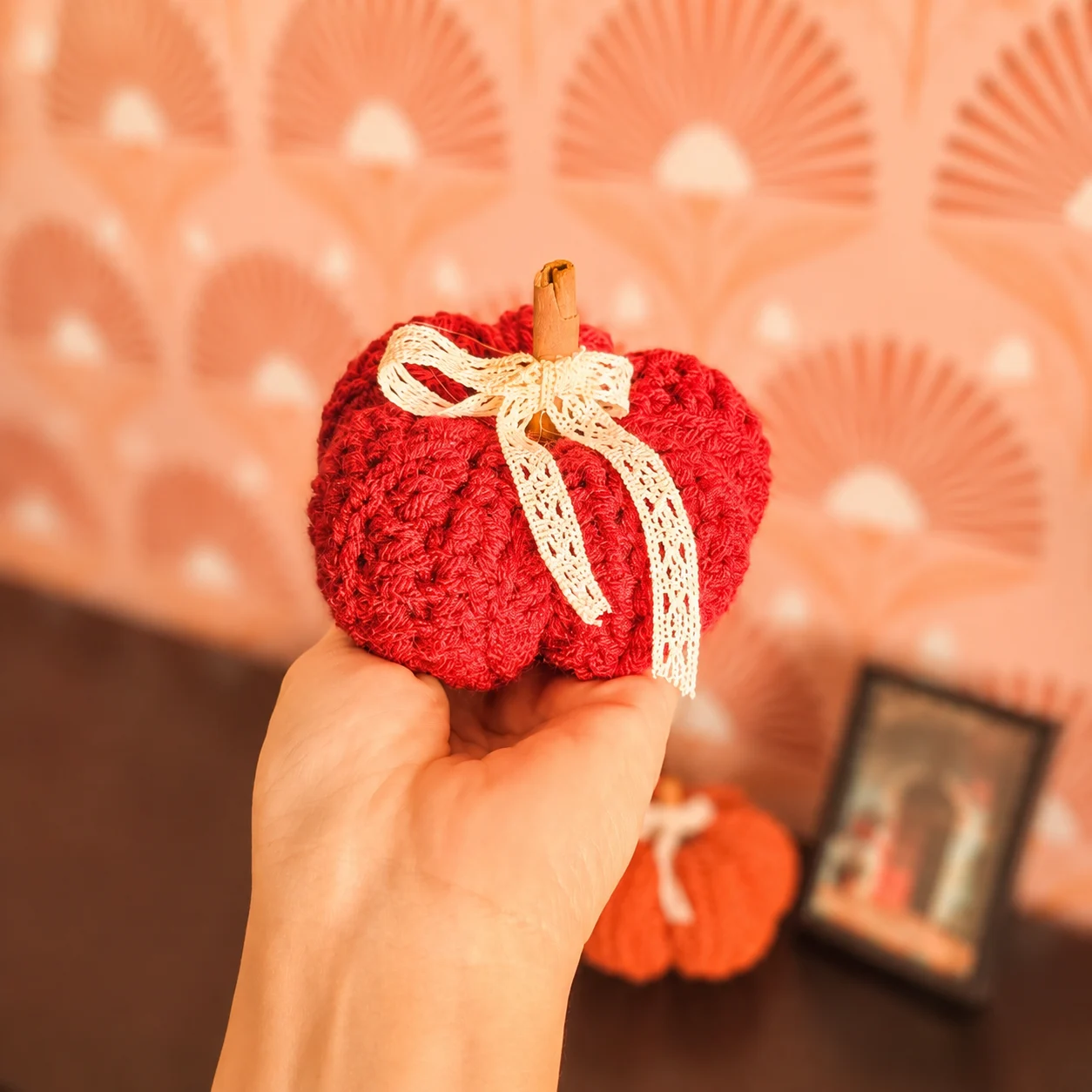 Crochet Pumpkin: Handmade Fall Decor - Thanksgiving Halloween Ornament - Image 3