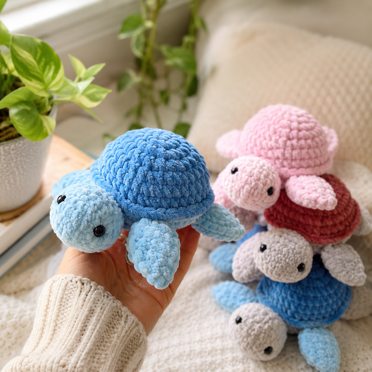 Customizable Crochet Turtle Plush: Handmade Chenille Amigurumi - Image 3