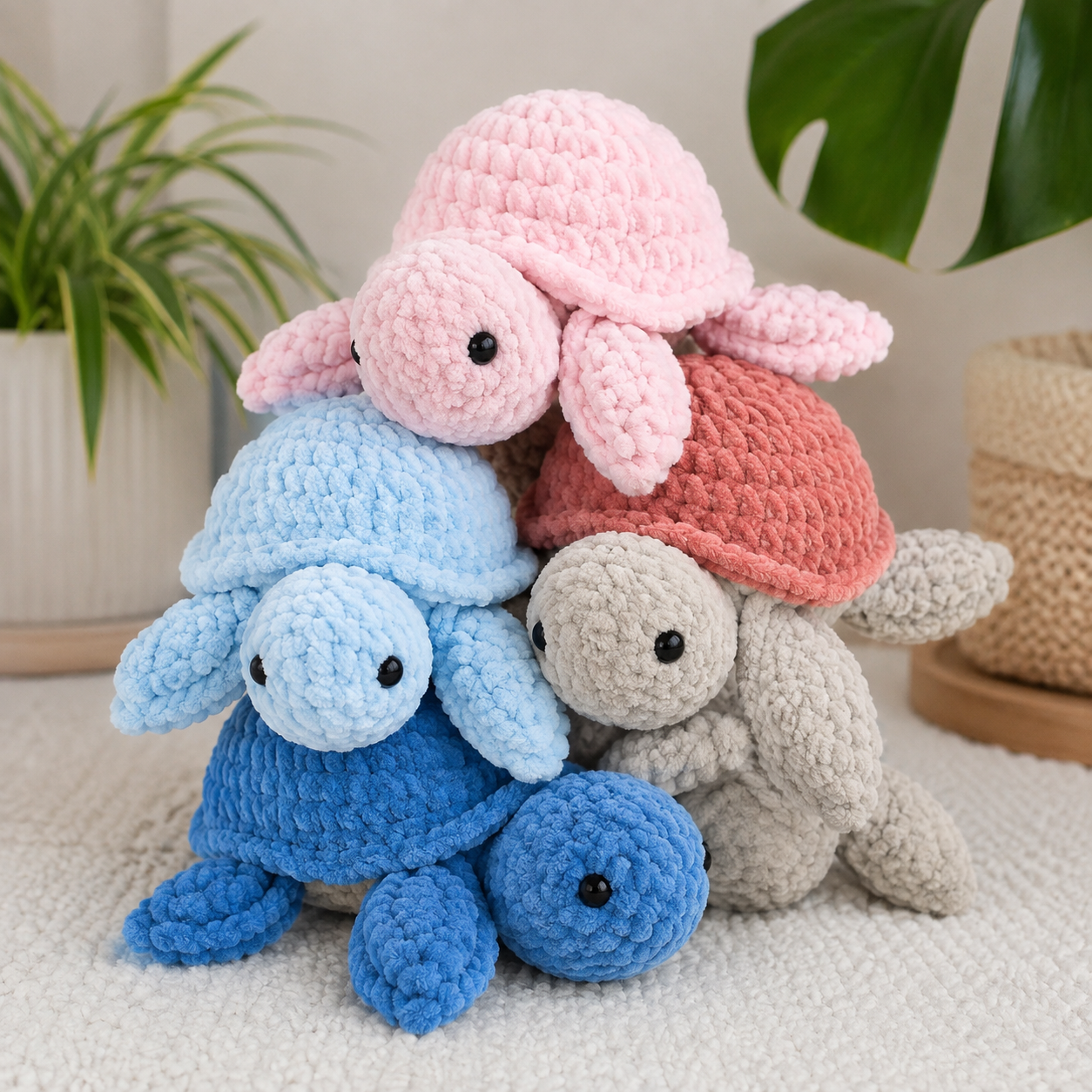 Customizable Crochet Turtle Plush: Handmade Chenille Amigurumi